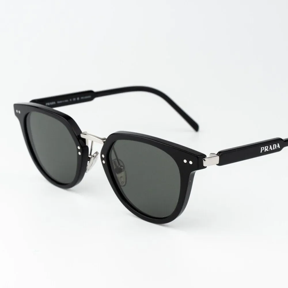 Prada Women Sunglasses Black Green Polarized Oval PR17YS 1AB03R BRAND NEW